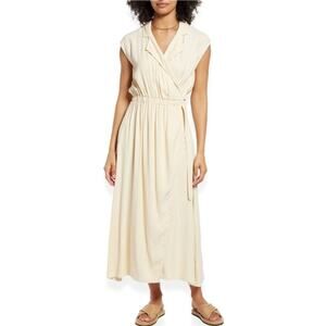 Halogen Midi Wrap Dress Notch Lapel Sleeveless Elastic Waistband Cream W 1X NWT